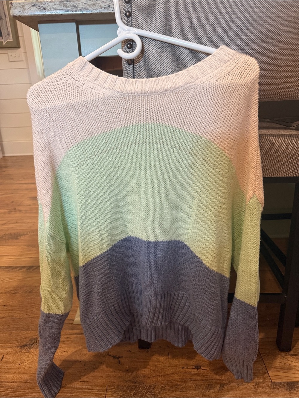 American Eagle Outfitters Pastel Crewneck Sweater - Pink, Mint & Gray